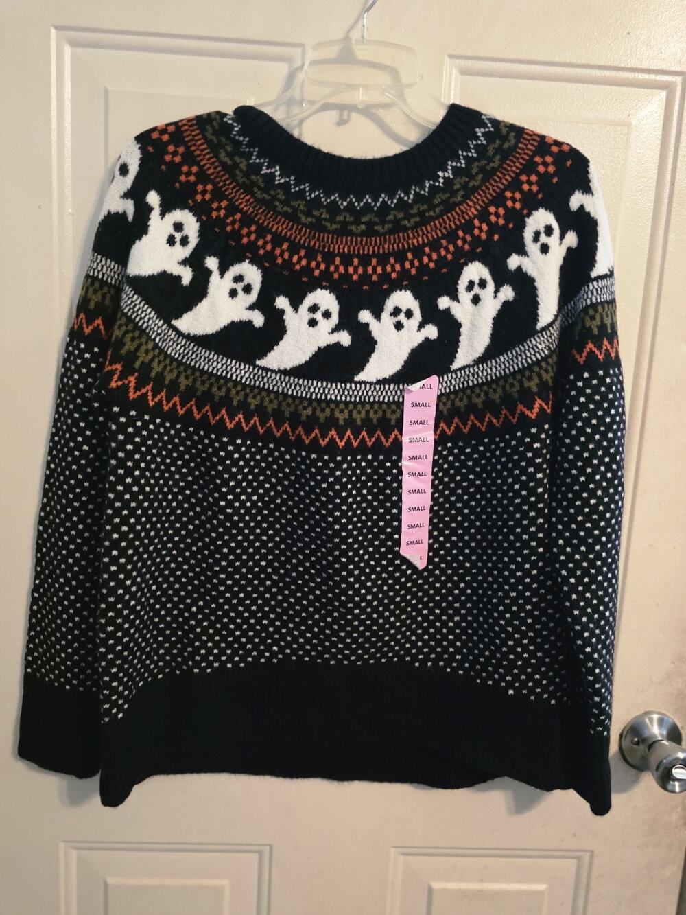 Vince Camuto Ghost Halloween Sweater Spooky Season Black Fair Isle Womens S New
